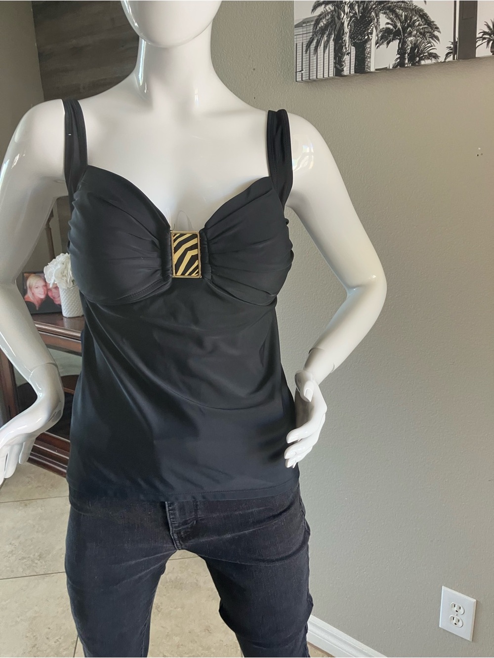 Catalina Black Tankini Top with Yellow Accent XL XG (38/40 D/DD)